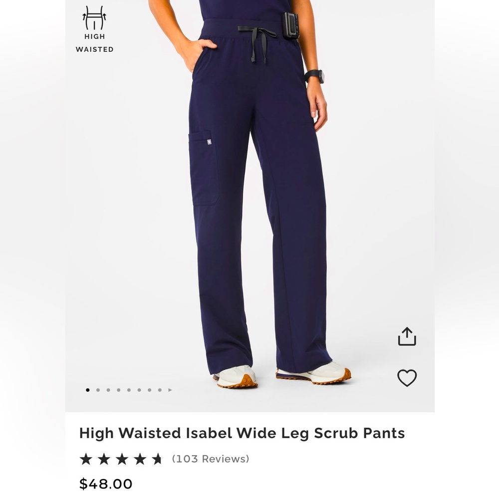 FIGS : High Waisted Isabel Wide Leg Scrub Pants. Size: XS. Color: Navy Blue